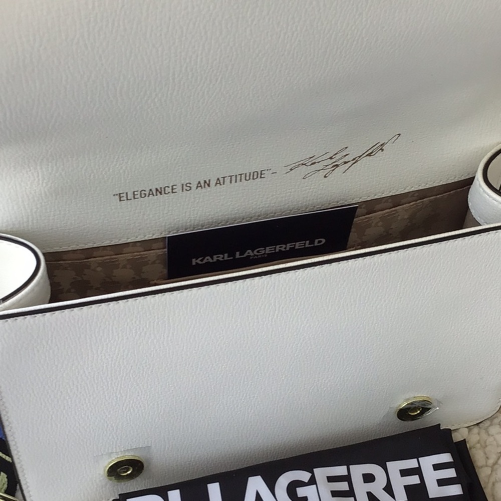 Karl Lagerfeld White Crossbody Bag with Multicolor Strap - Picture 6 of 10